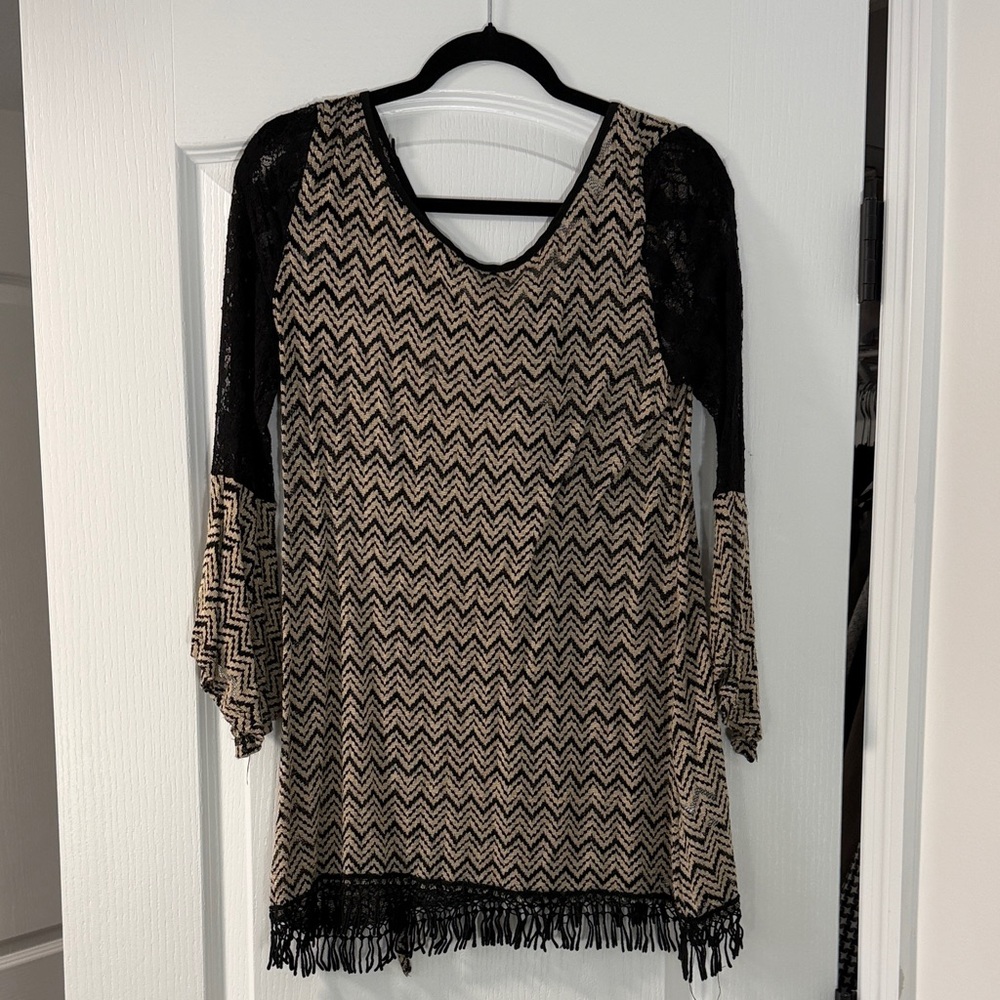 A'Reve Black and Tan Chevron Dress